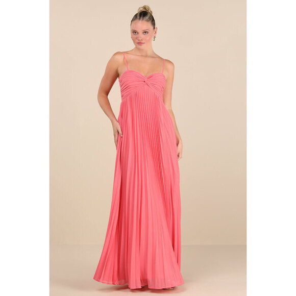 Lulus Dresses & Skirts - Lulus Jolette Coral Pink Pleated Knot-front Maxi Dress - Size L